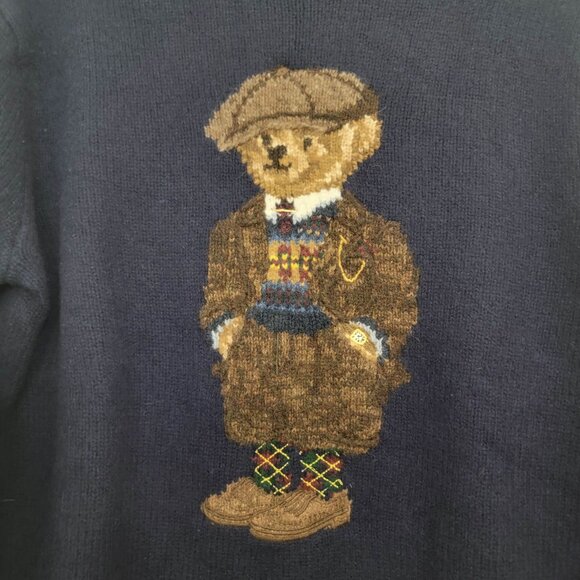 Polo Ralph Lauren Heritage Bear Wool Crewneck Sweater in Navy Blue - Picture 5 of 10